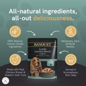 All natural ingredients make this Chicken with Rice & Tuna dog food a delicious choice.